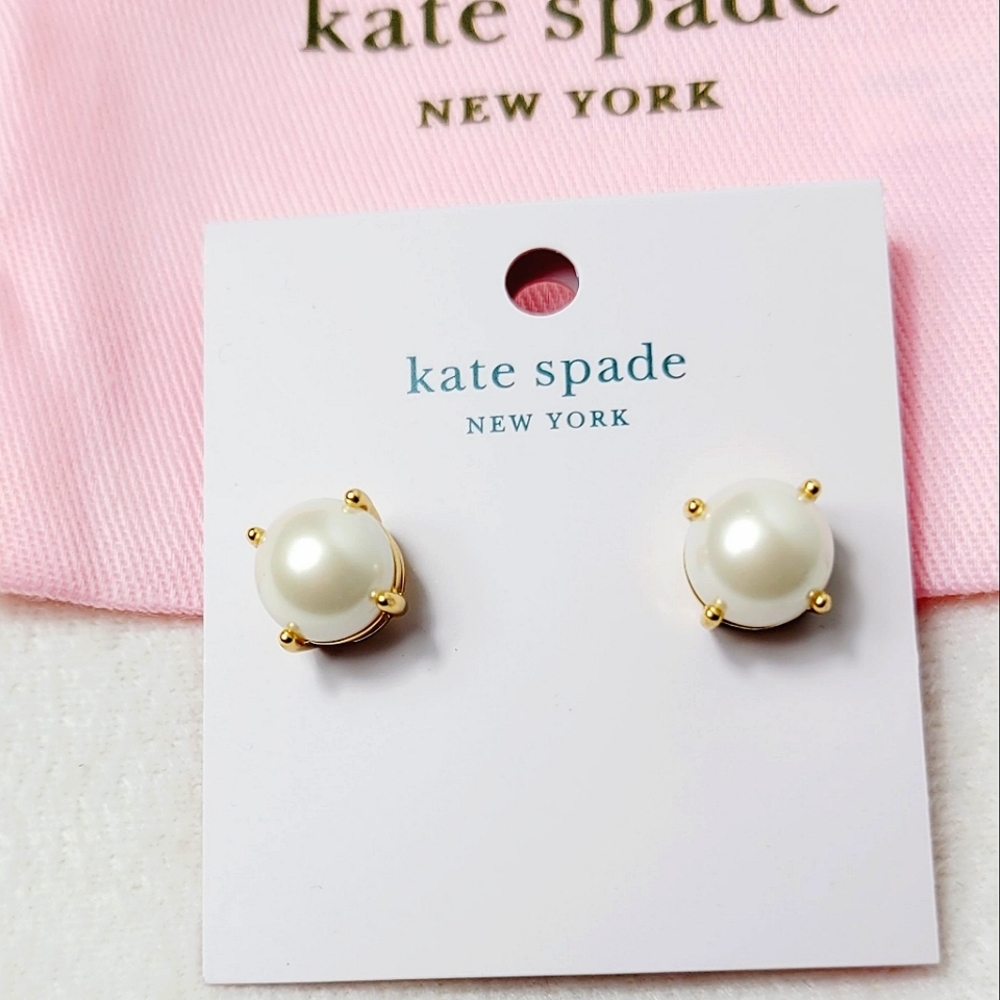 Kate Spade Rise and Shine Cream Blush Studs with KS Jewelry Bag